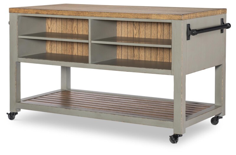 Kitchen Island 6 Drw W/casters Barnwood Oak And Northern Moss CLH4019-190 CLH4019190