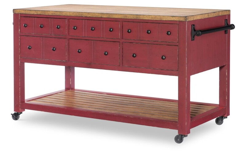 Kitchen Island 6 Drw W/casters Barnwood Oak And Spiced Apple CLH4020-190 CLH4020190