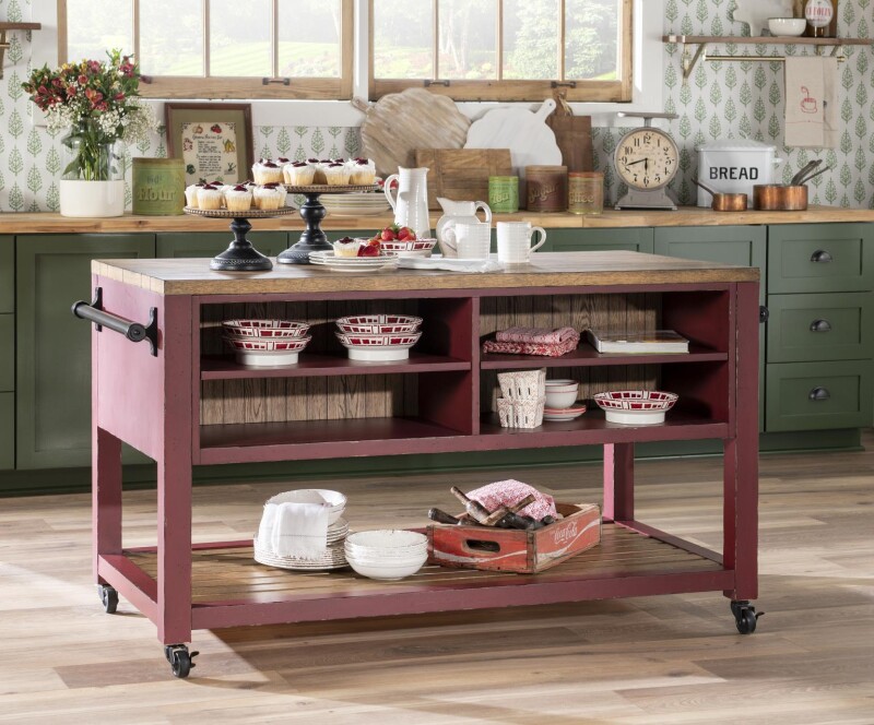 Kitchen Island 6 Drw W/casters Barnwood Oak And Spiced Apple CLH4020-190 CLH4020190