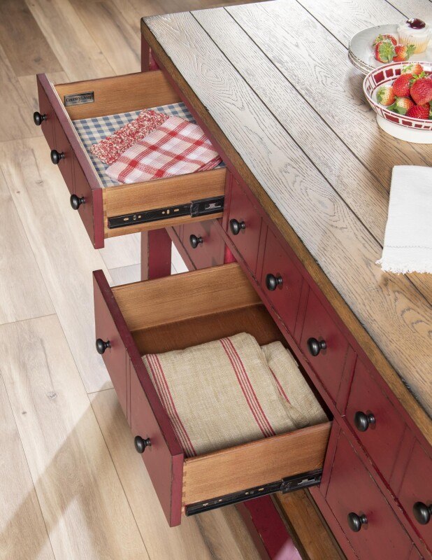 Kitchen Island 6 Drw W/casters Barnwood Oak And Spiced Apple CLH4020-190 CLH4020190