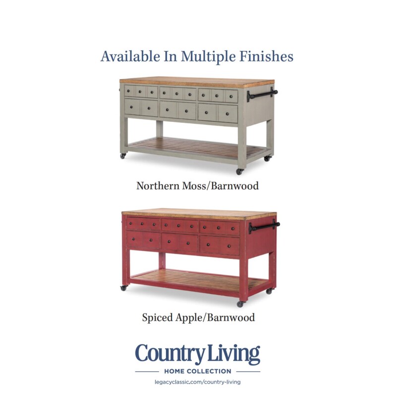 Kitchen Island 6 Drw W/casters Barnwood Oak And Spiced Apple CLH4020-190 CLH4020190