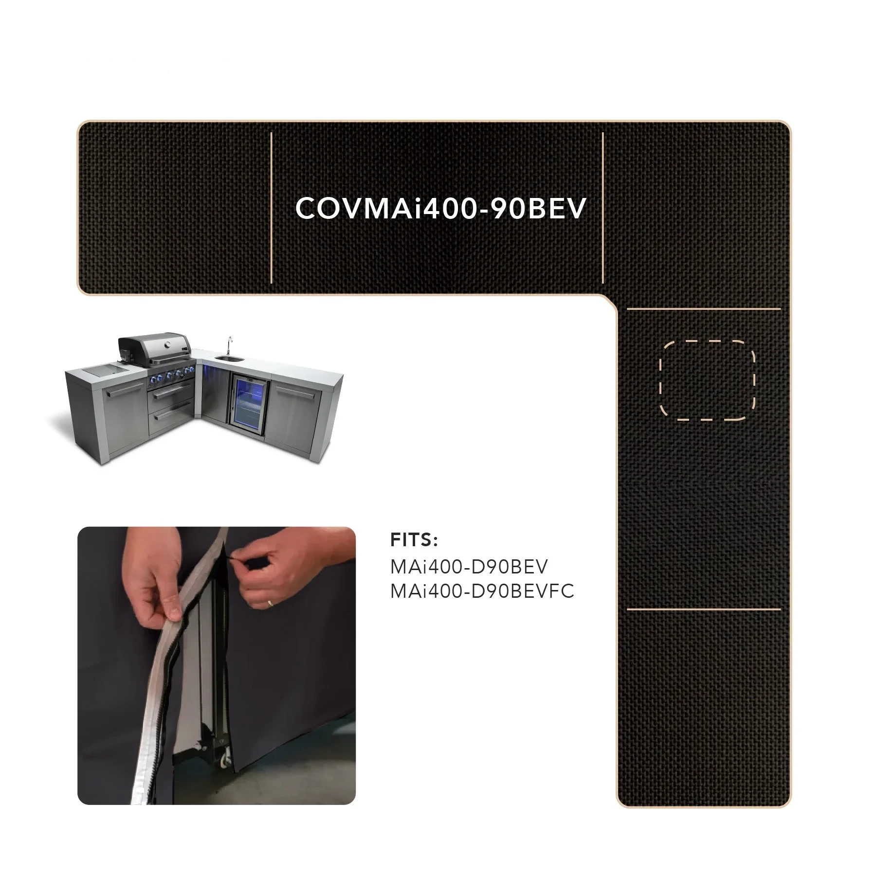 Cover For 400 Island With A 90 Degree Corner And Beverage Center COVMAI40090BEV