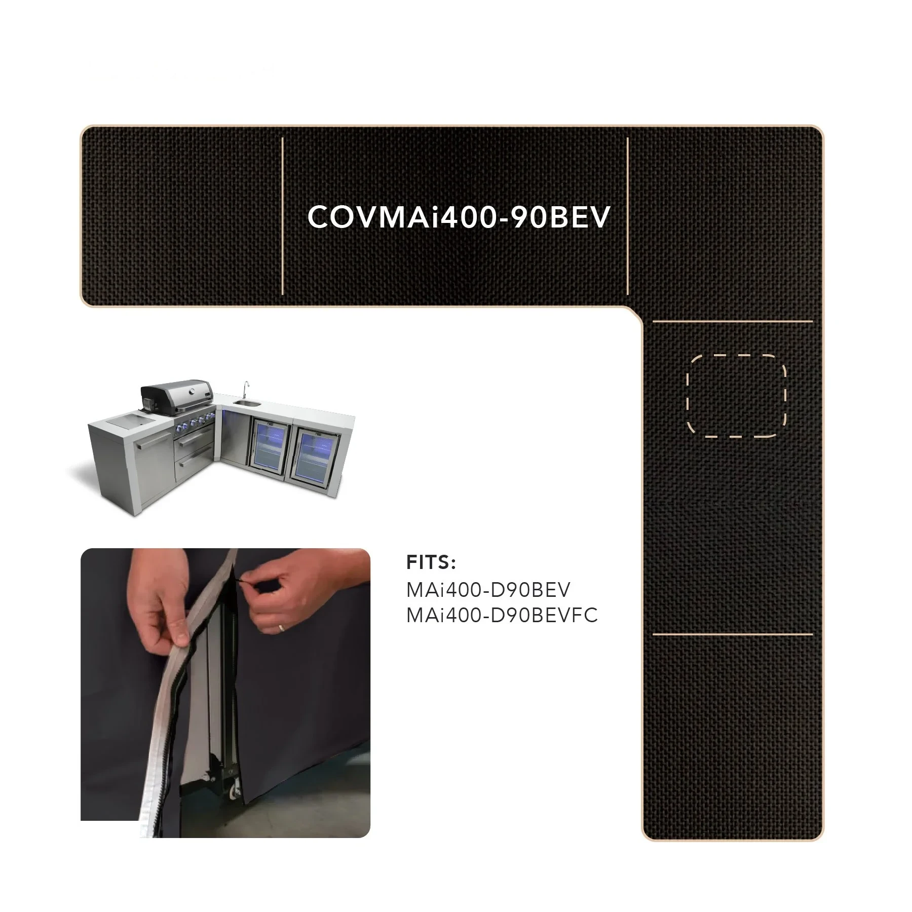 Cover For 400 Island With A 90 Degree Corner And Beverage Center COVMAI40090BEV