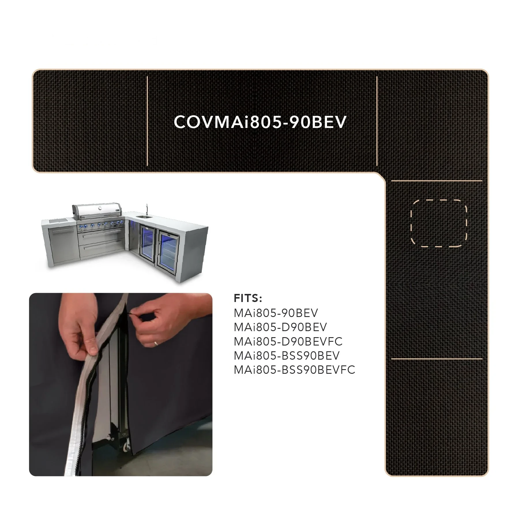 Cover For 6-burner Island With A 90-degree Corner And Beverage Center COVMAI80590BEV