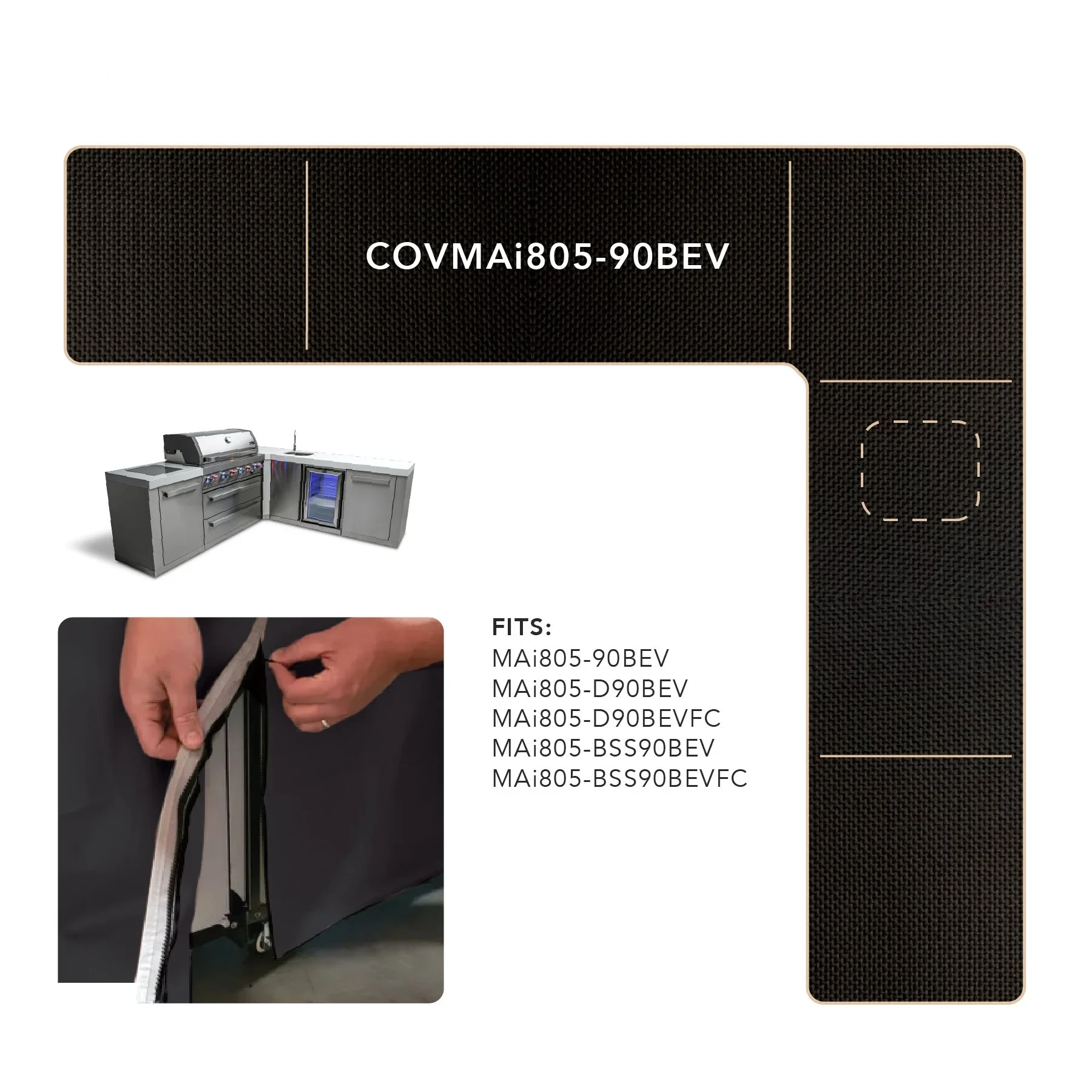 Cover For 6-burner Island With A 90-degree Corner And Beverage Center COVMAI80590BEV