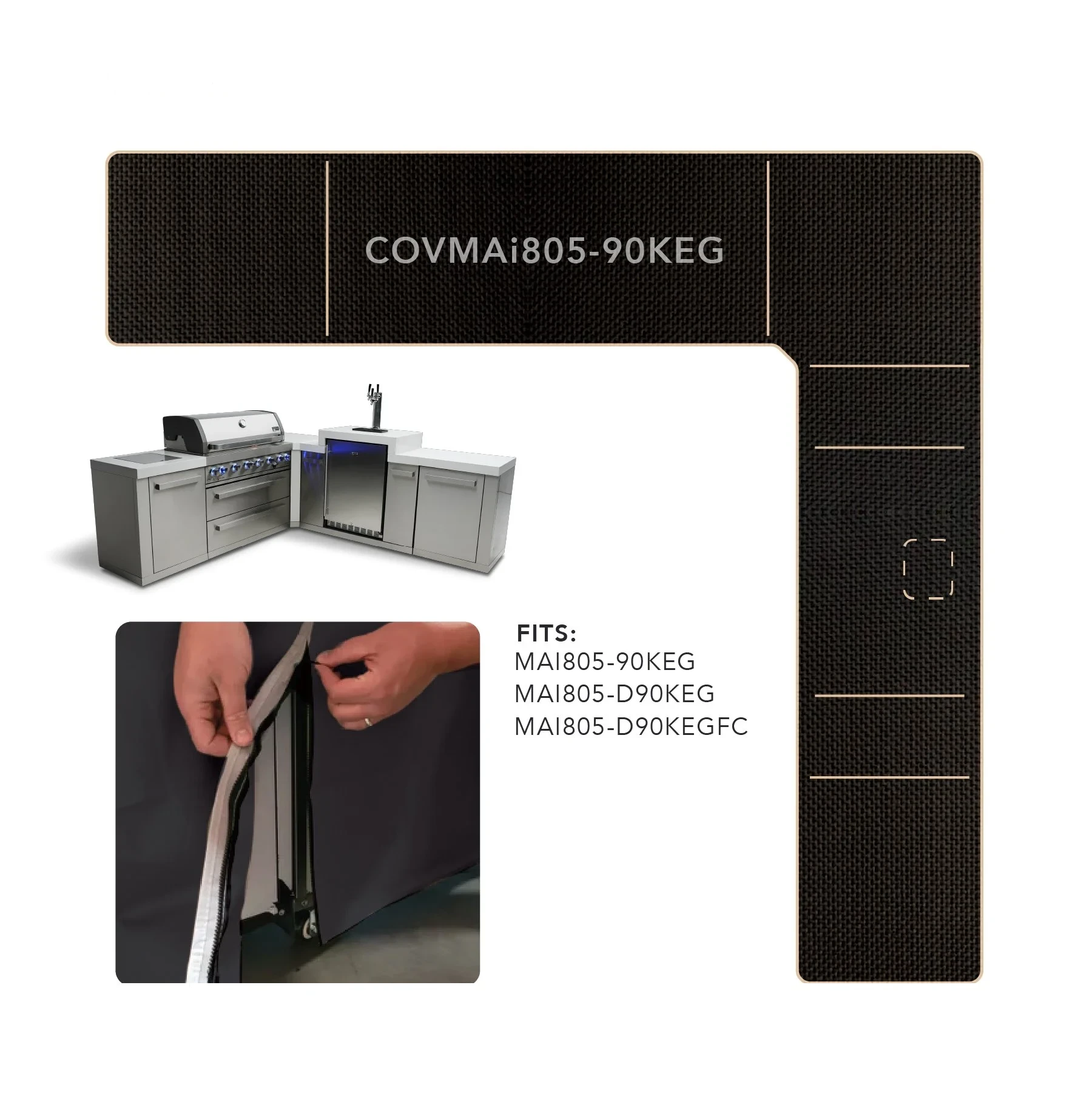 Cover For 6-burner Island With A 90-degree Corner And Kegerator COVMAI80590KEG