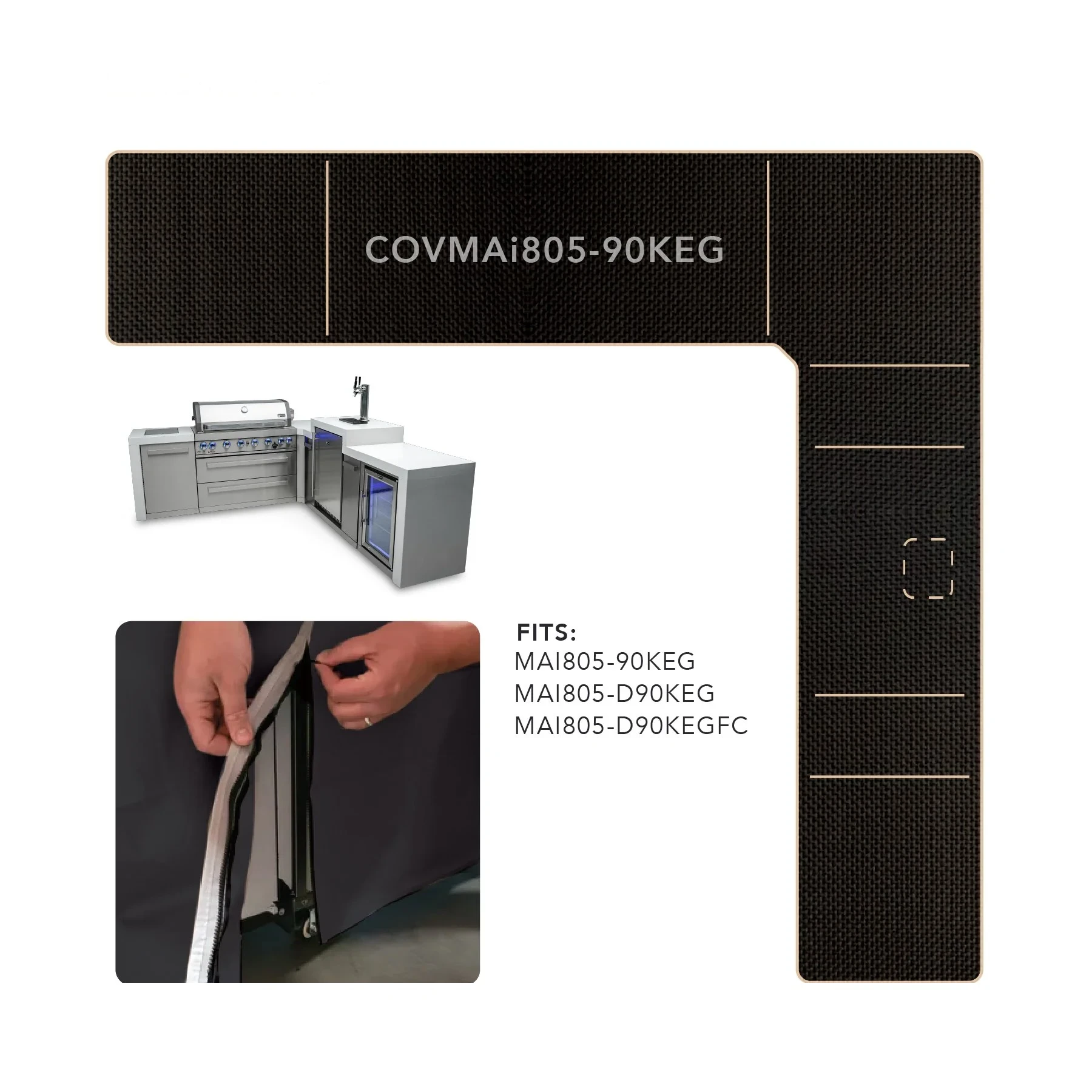 Cover For 6-burner Island With A 90-degree Corner And Kegerator COVMAI80590KEG