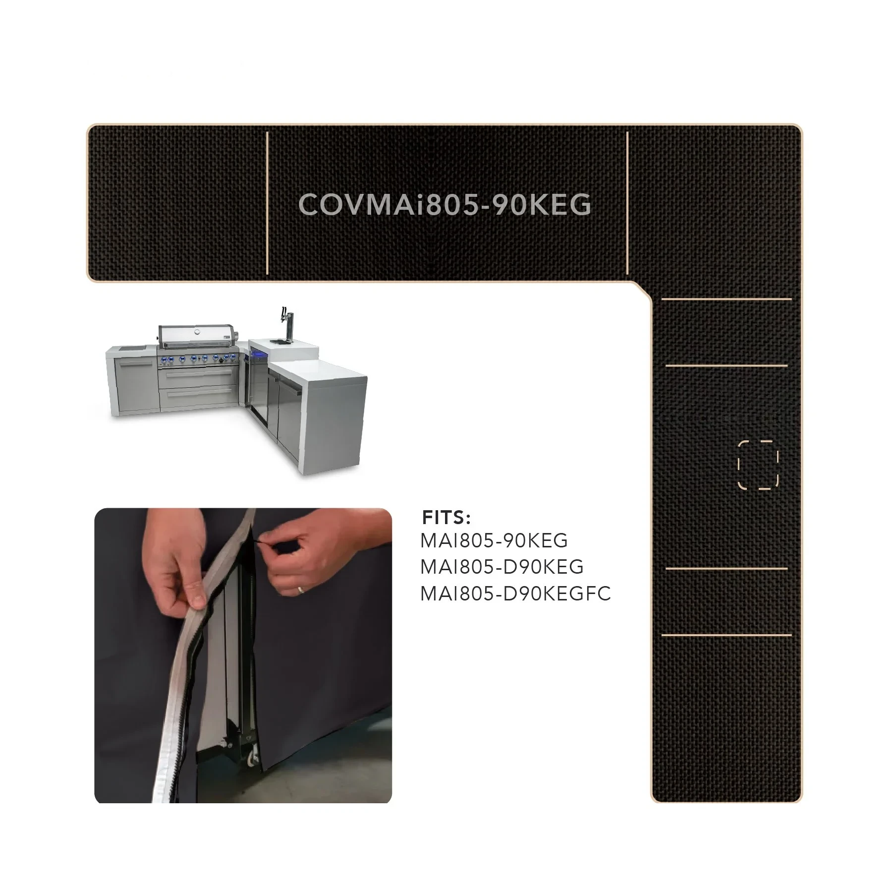 Cover For 6-burner Island With A 90-degree Corner And Kegerator COVMAI80590KEG