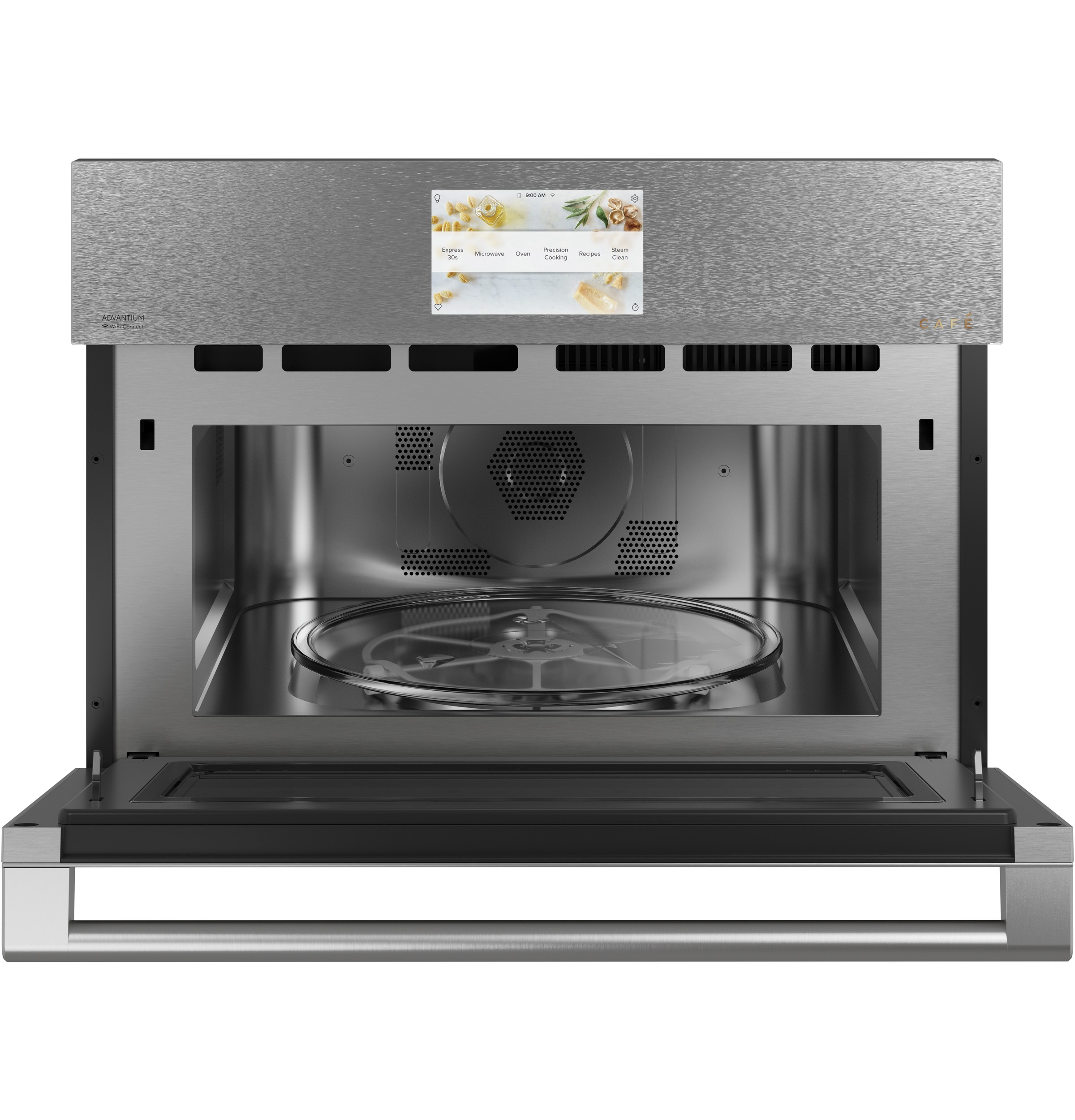 CAFÉ™ 27" Smart Five in One Oven with 120V Advantium® Technology in Platinum Glass CSB912M2NS5
