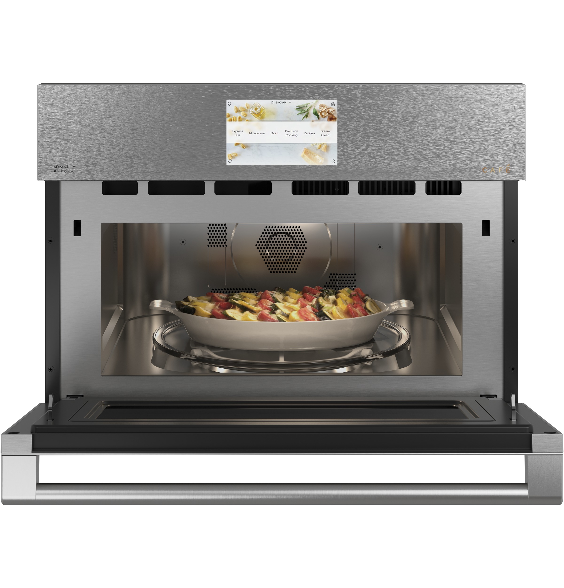 CAFÉ™ 27" Smart Five in One Oven with 120V Advantium® Technology in Platinum Glass CSB912M2NS5