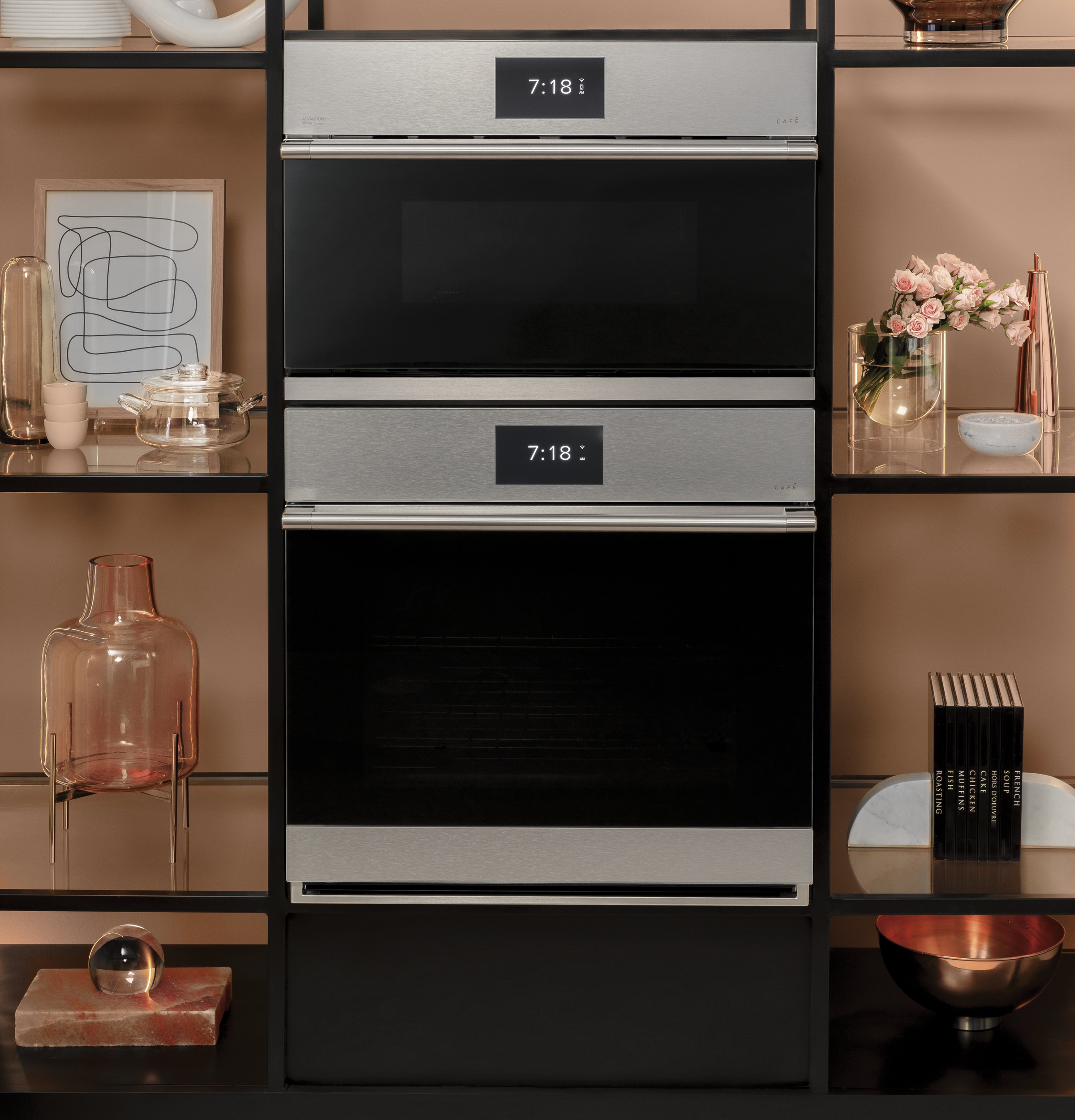 CAFÉ™ 30" Smart Five in One Wall Oven with 240V Advantium® Technology in Platinum Glass CSB923M2NS5
