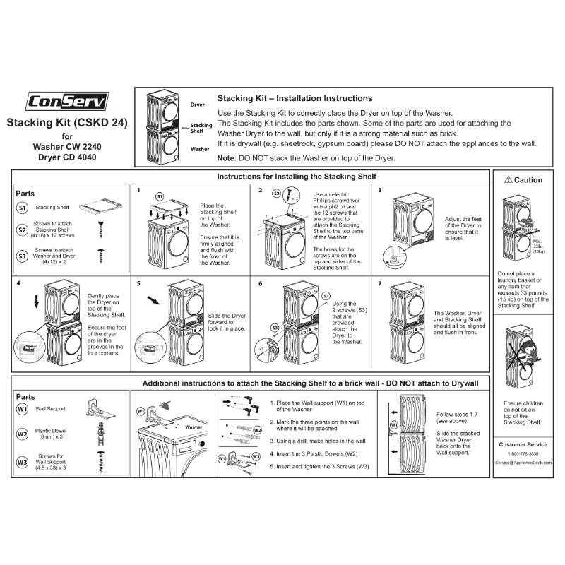 Conserv Washer and Dryer Stacking Kit with Shelf SPACE SAVING CSKD24WHITE