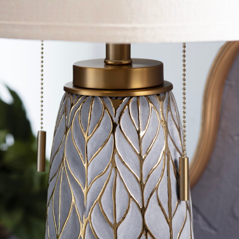 Nessa Carved Leaves Twin Pull Chains Table Lamp CVAP2796