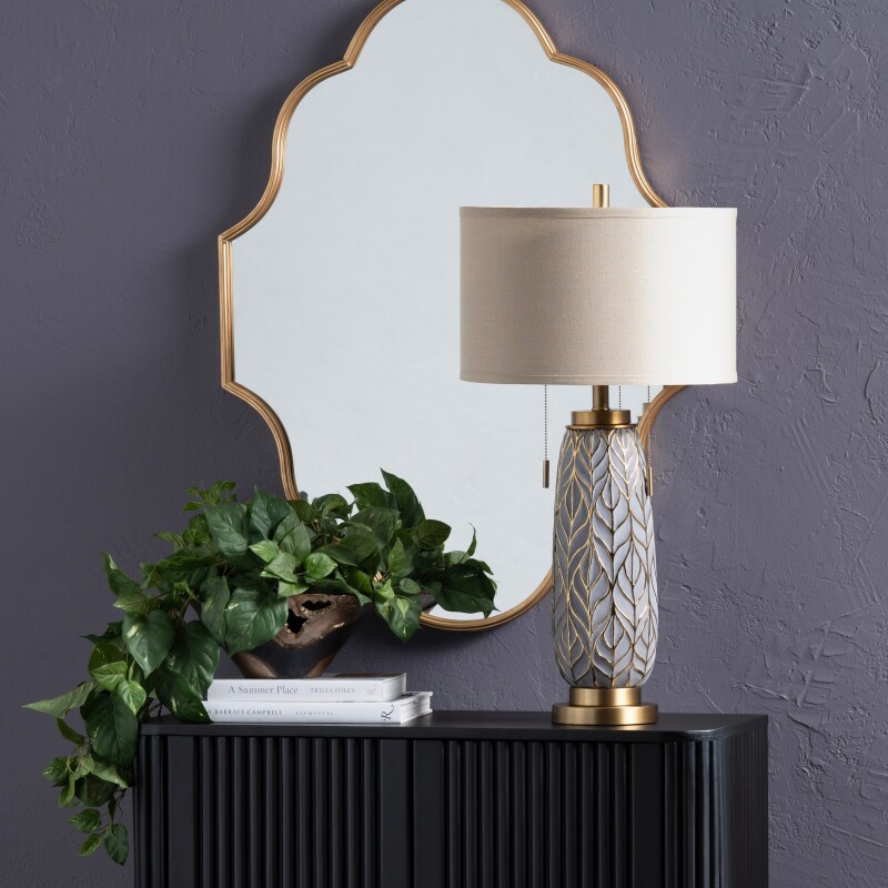 Nessa Carved Leaves Twin Pull Chains Table Lamp CVAP2796