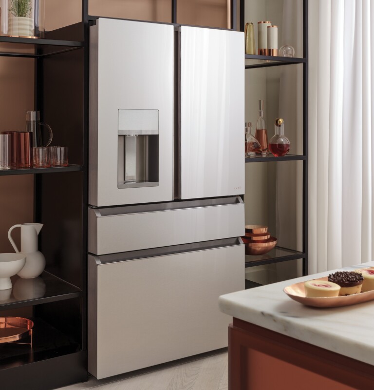 CAFÉ™ ENERGY STAR® 27.8 Cu. Ft. Smart 4-Door French-Door Refrigerator in Platinum Glass view 3