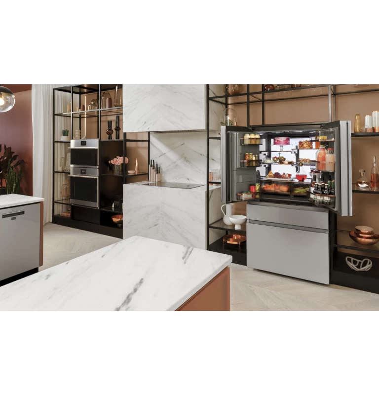 ENERGY STAR 27.8 Cu. Ft. Smart 4-Door French-Door Refrigerator in Platinum Glass CVE28DM5NS5