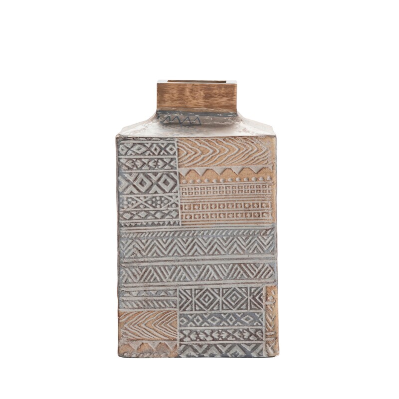 Taos Medium Carved Square Vase CVVZSN021M