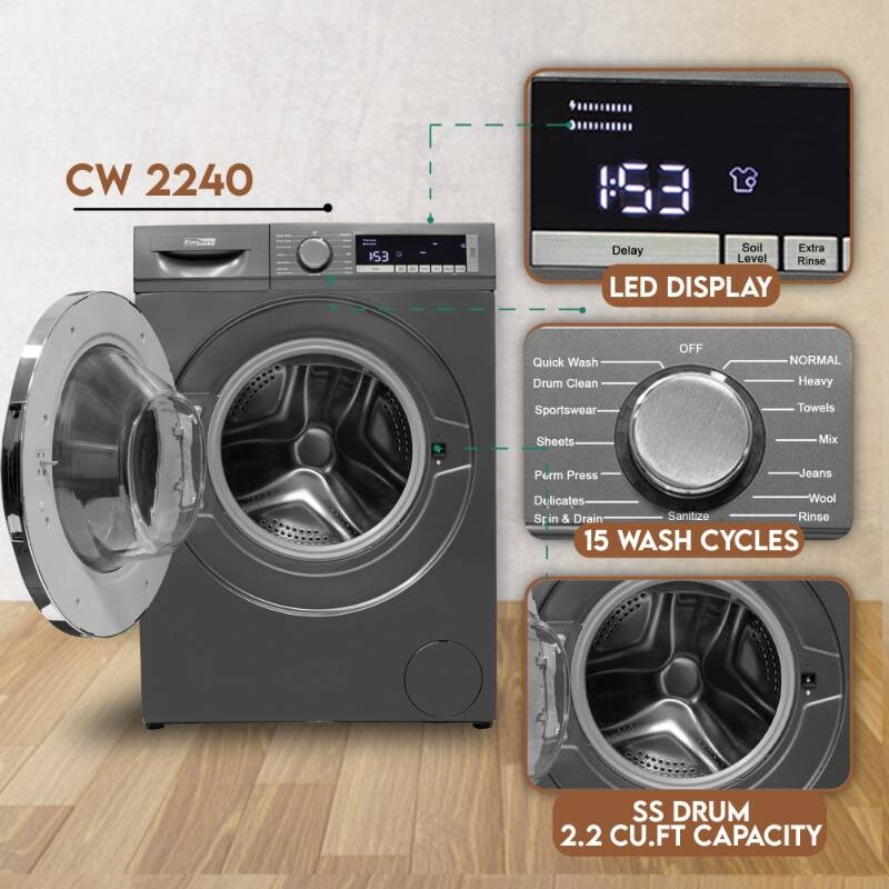ConServ Washer 2.2cf AUTOSENSE 1400 RPM 15 programs Sanitize LED Display 120V Titanium CW2240T