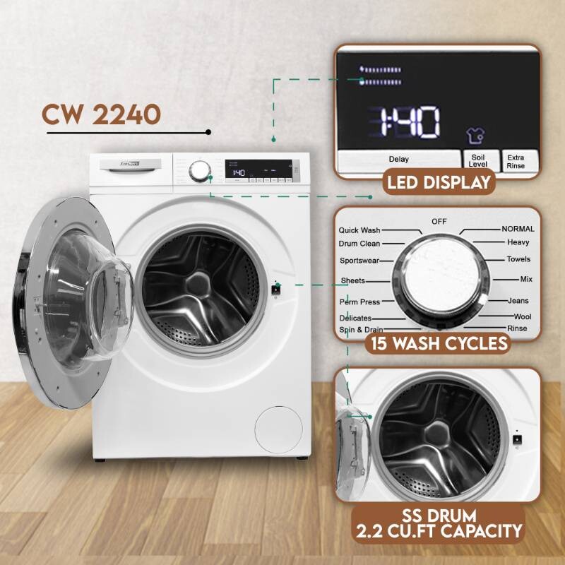 ConServ Washer 2.2cf AUTOSENSE 1400 RPM 15 programs Sanitize LED Display 110V CW2240W