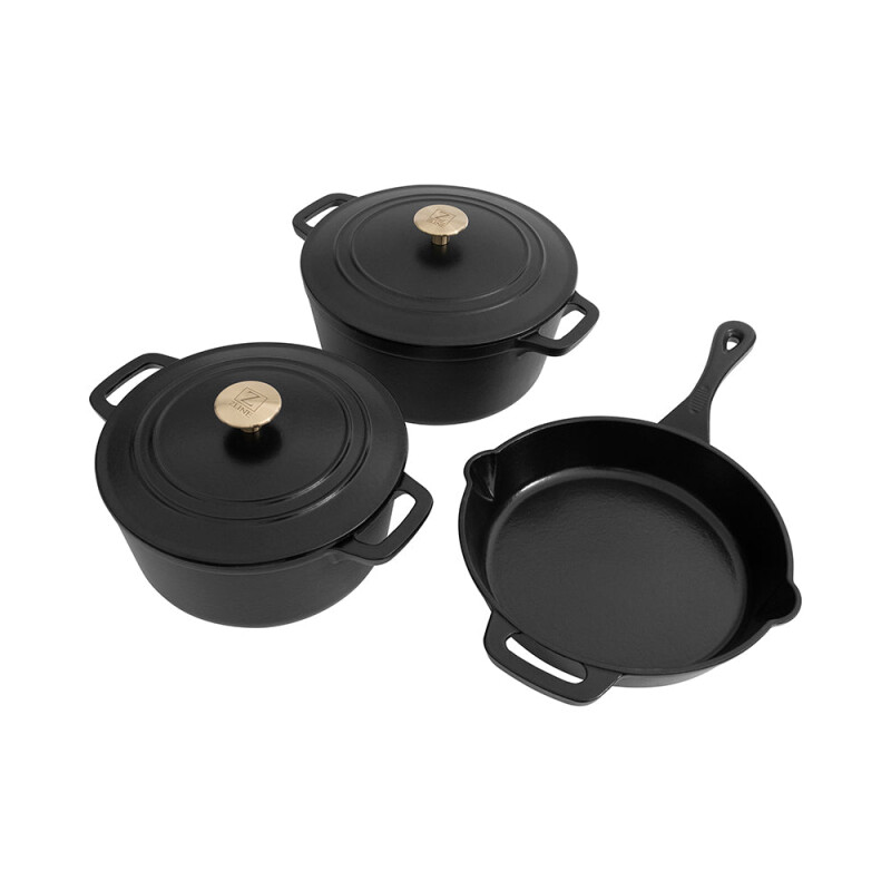 5-Piece Enameled Cast Iron Cookware Set in Black Matte CWSETSBLM5