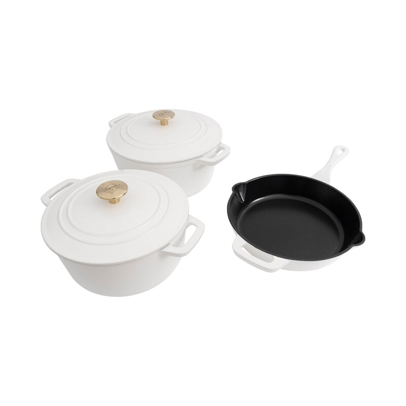 5-Piece Enameled Cast Iron Cookware Set in White Matte CWSETSWM5