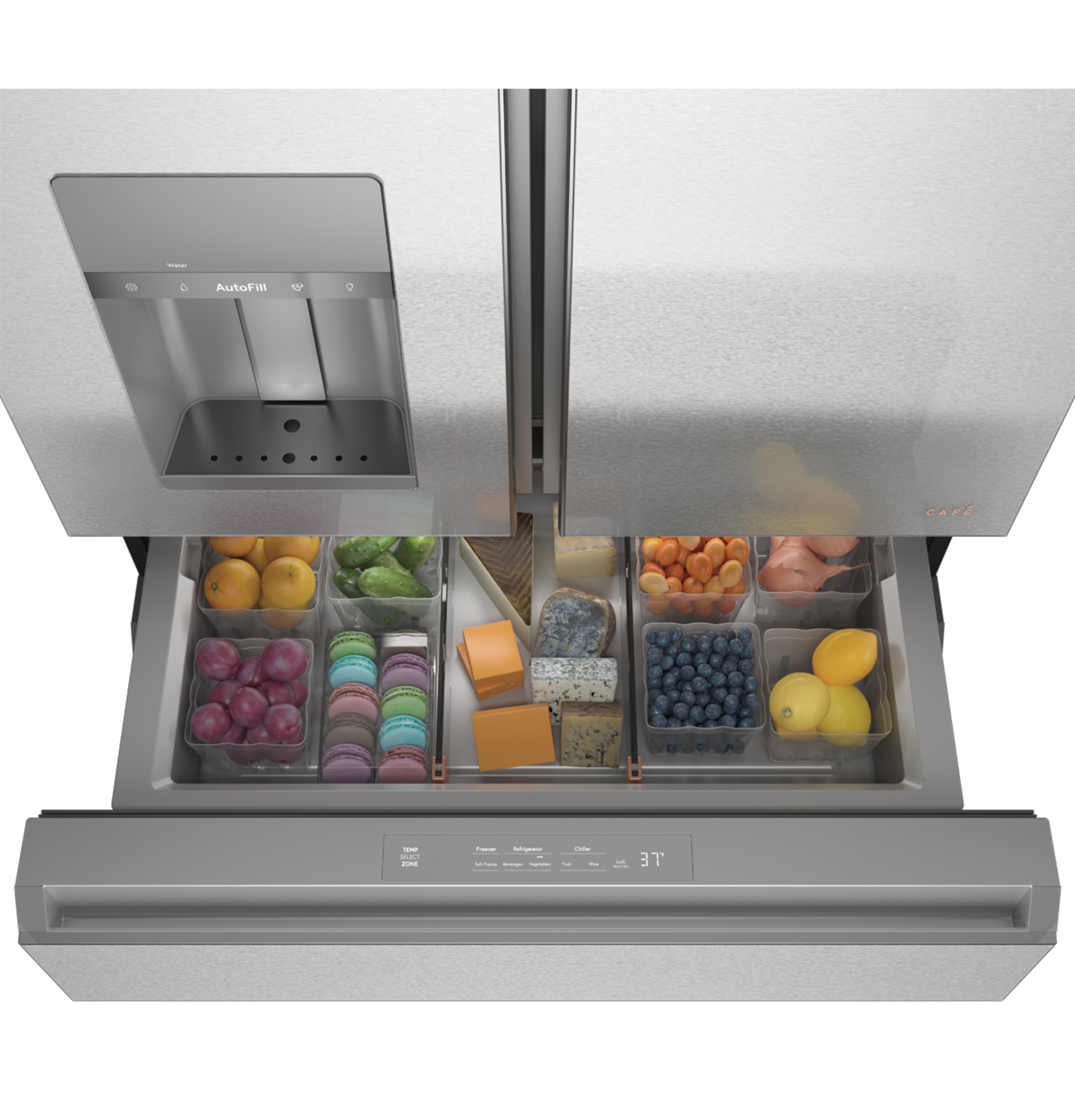 CAFÉ™ ENERGY STAR® 22.3 Cu. Ft. Smart Counter-Depth 4-Door French-Door Refrigerator in Platinum Glass view 18