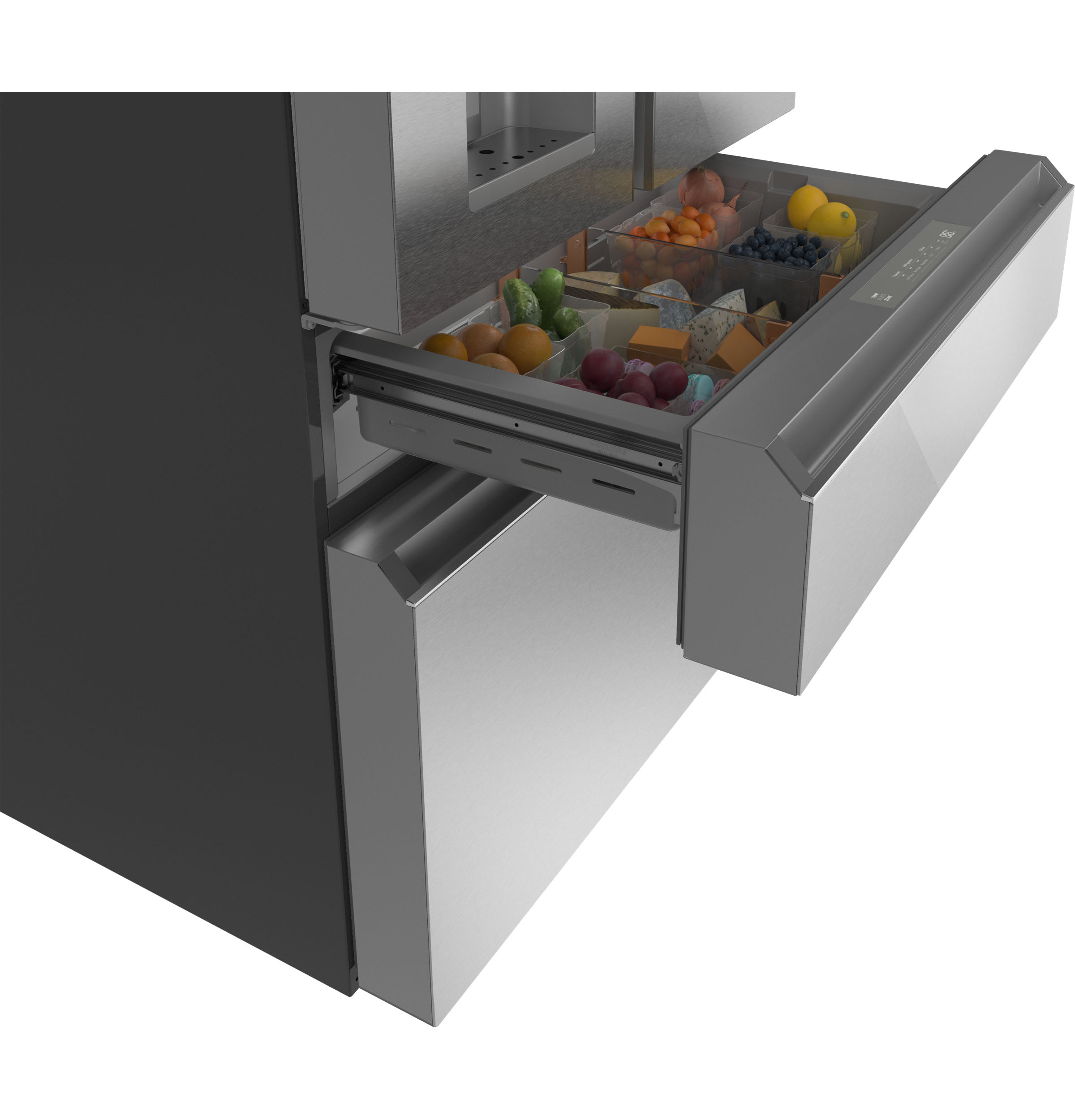 CAFÉ™ ENERGY STAR® 22.3 Cu. Ft. Smart Counter-Depth 4-Door French-Door Refrigerator in Platinum Glass view 15