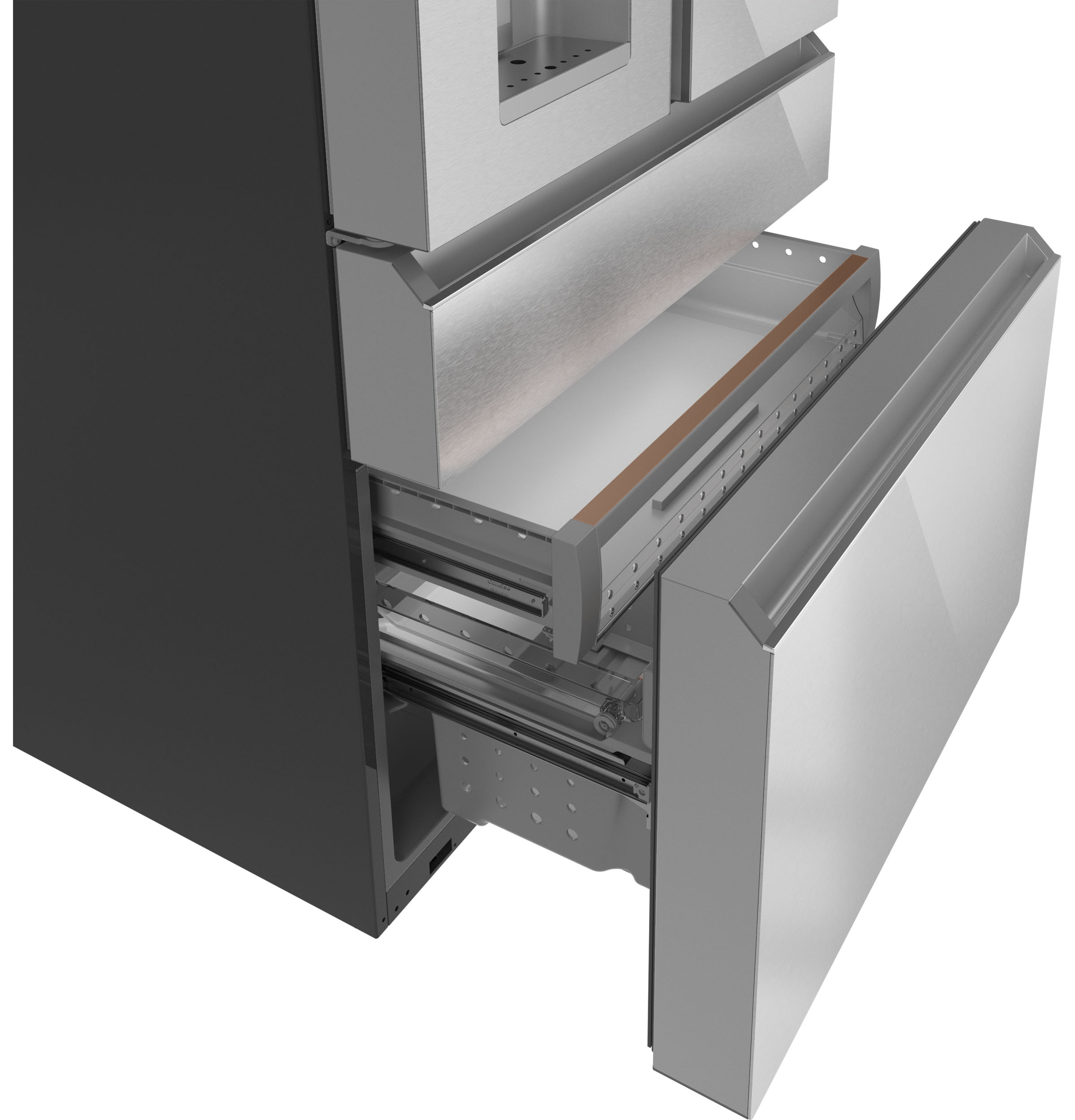 CAFÉ™ ENERGY STAR® 22.3 Cu. Ft. Smart Counter-Depth 4-Door French-Door Refrigerator in Platinum Glass view 2