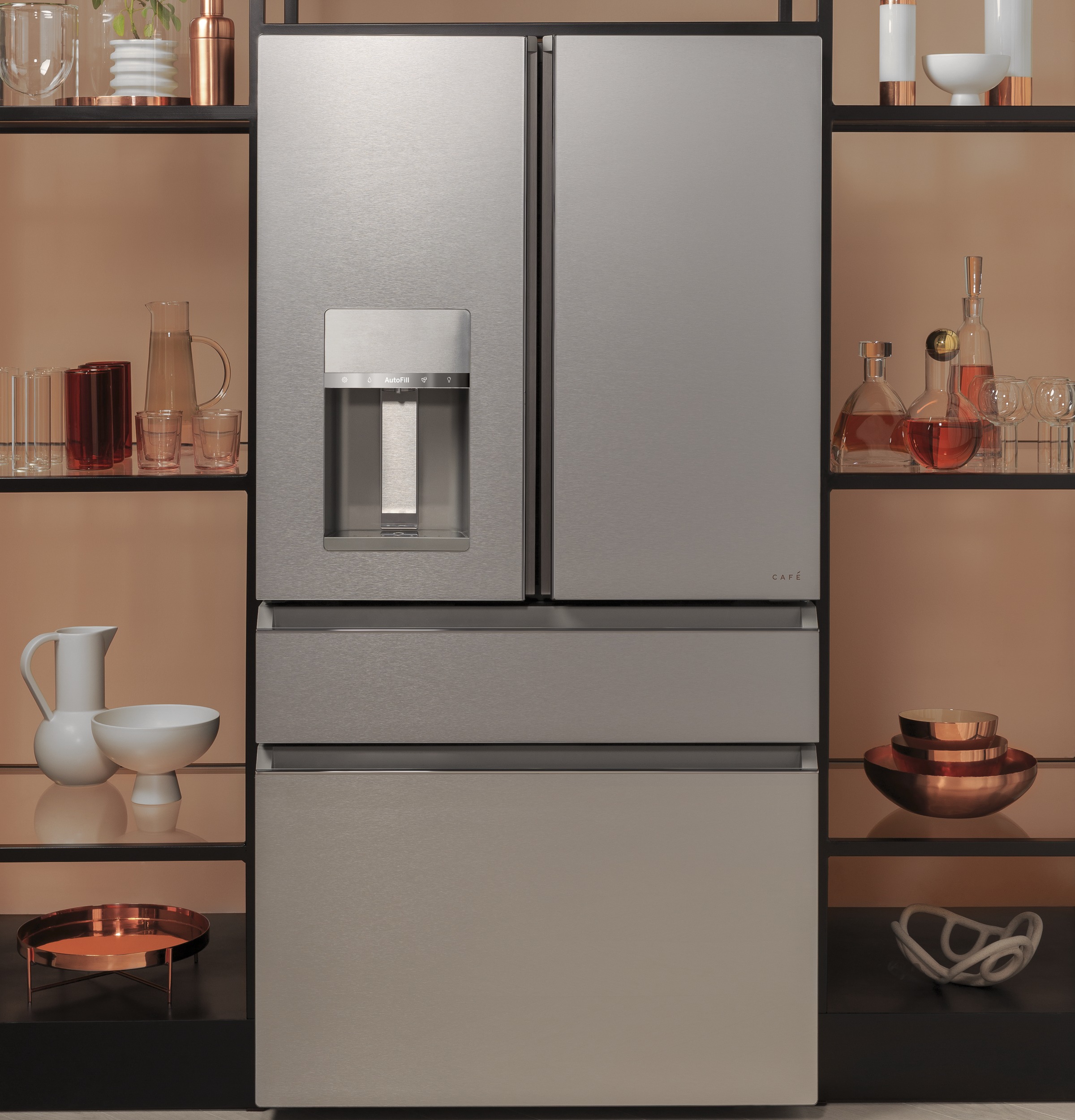 CAFÉ™ ENERGY STAR® 22.3 Cu. Ft. Smart Counter-Depth 4-Door French-Door Refrigerator in Platinum Glass view 8