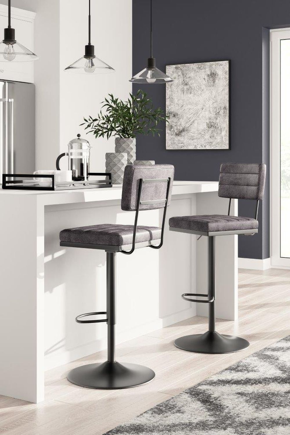 Strumford Grey And Black Swivel Bar Stool Set Of 2 D119630