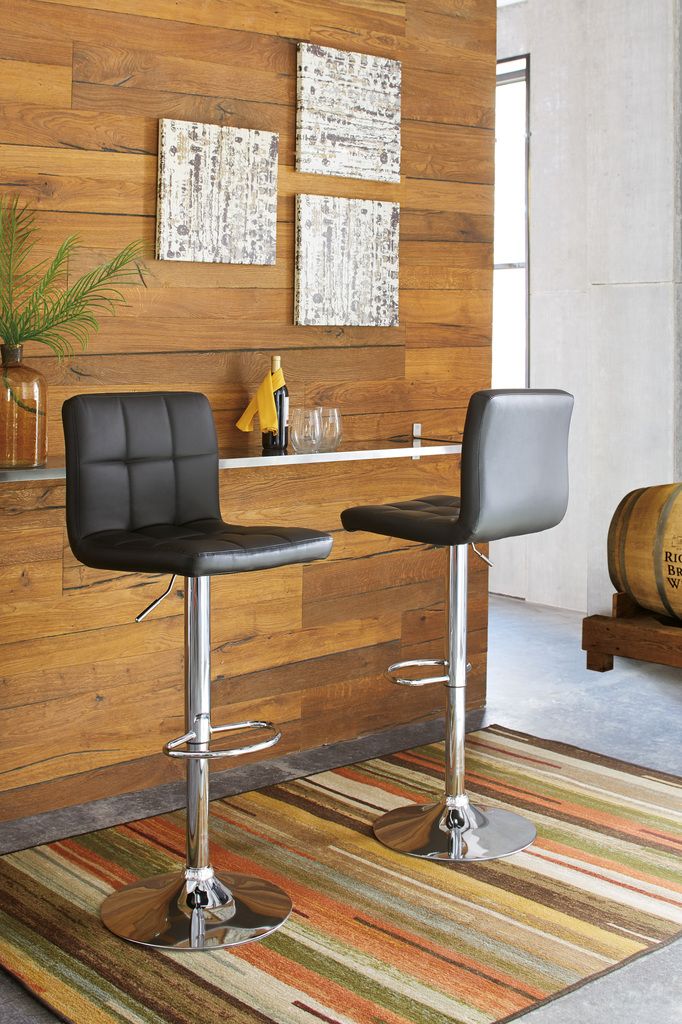 Black and Chrome Tall Upholstered Swivel Barstool Set of 2 D120130