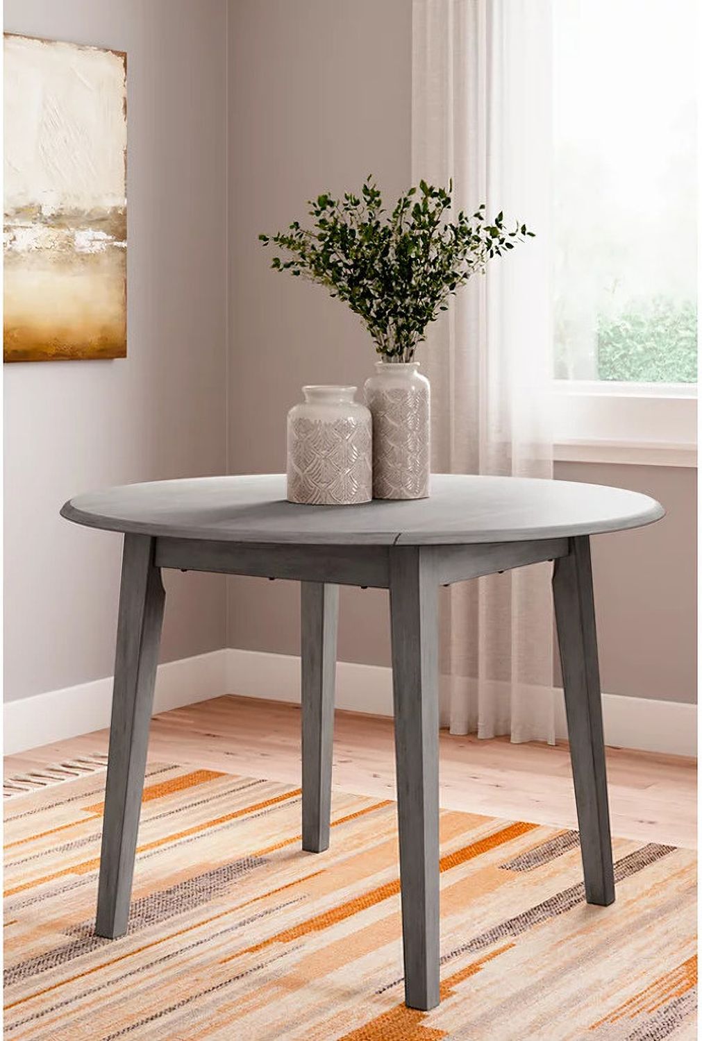 Shullden Gray Round Drop Leaf Table D19415