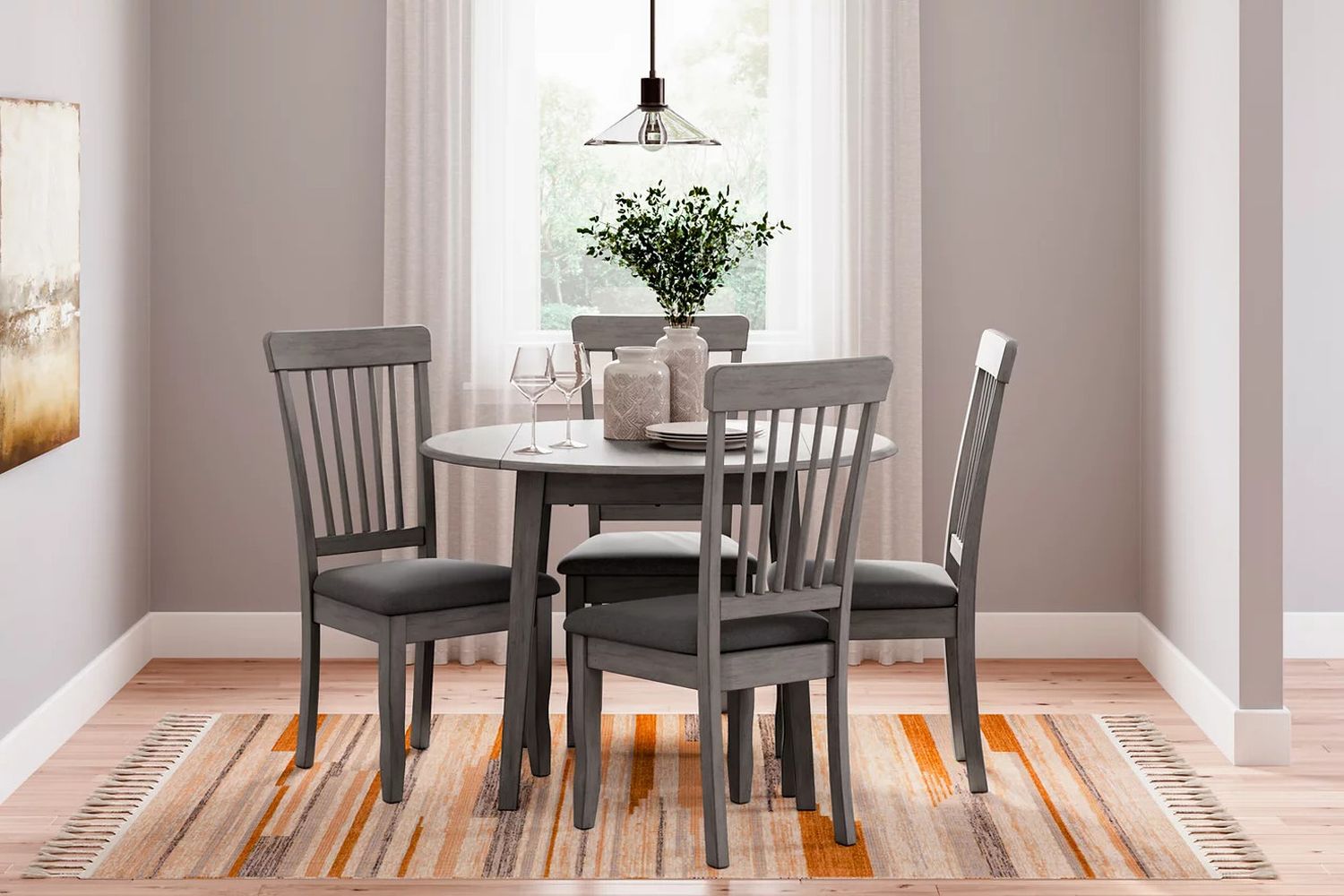 Shullden Gray Round Drop Leaf Table D19415