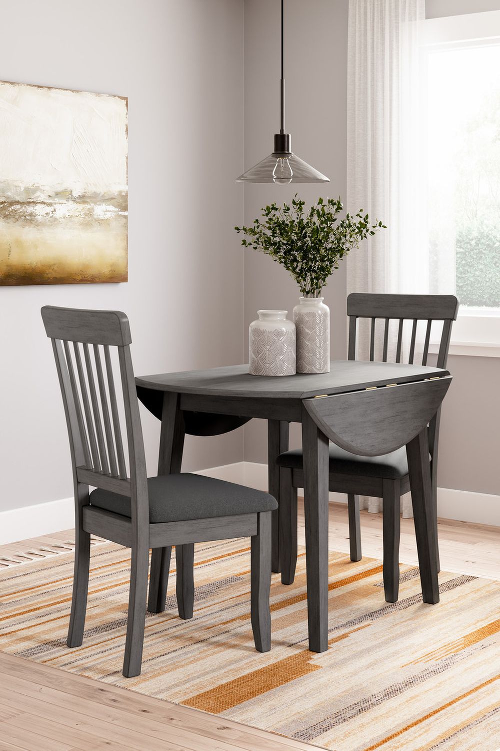Shullden Gray Round Drop Leaf Table D19415