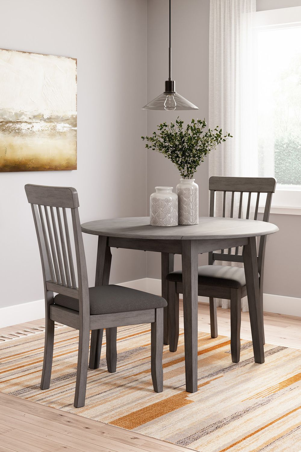 Shullden Gray Round Drop Leaf Table D19415
