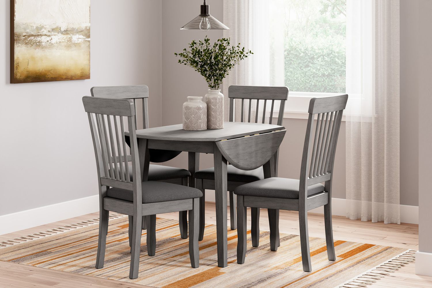 Shullden Gray Round Drop Leaf Table D19415