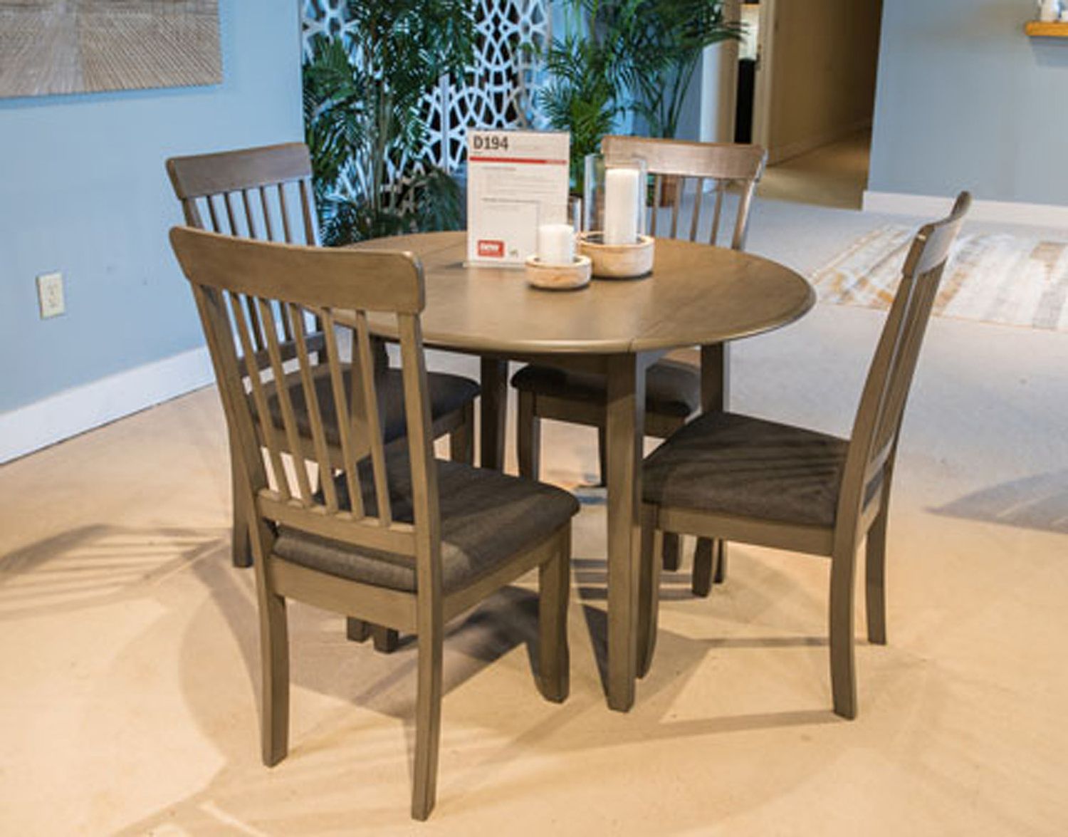 Shullden Gray Round Drop Leaf Table D19415