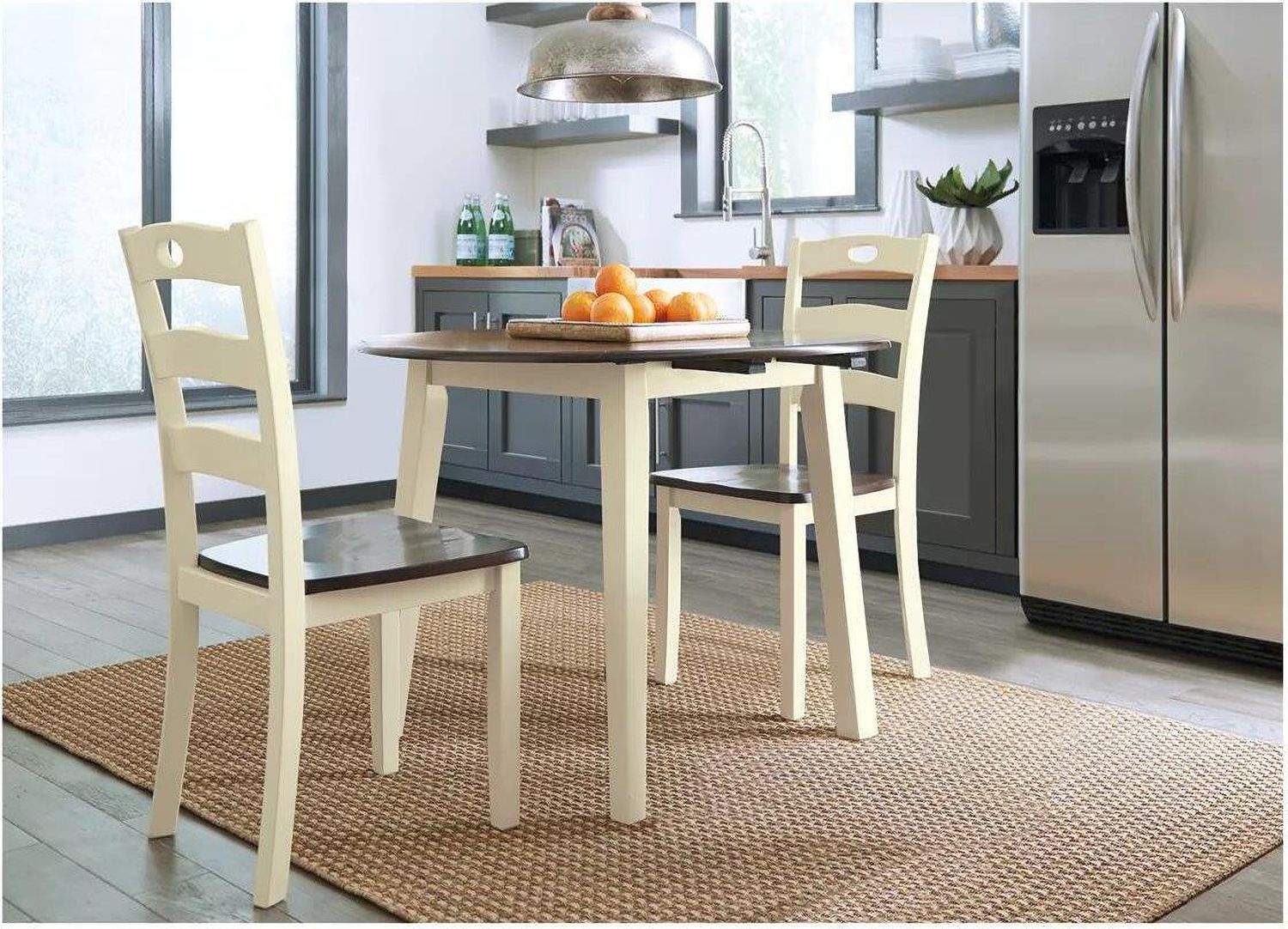 Woodanville White and Brown Round Drop Leaf Dining Table D33515