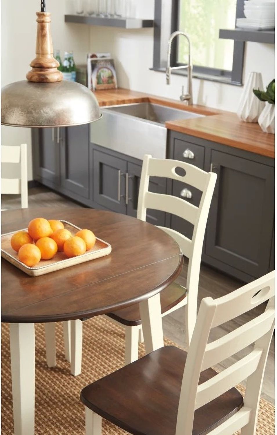 Woodanville White and Brown Round Drop Leaf Dining Table D33515