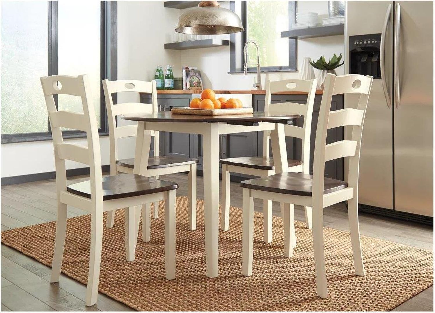 Woodanville White and Brown Round Drop Leaf Dining Table D33515