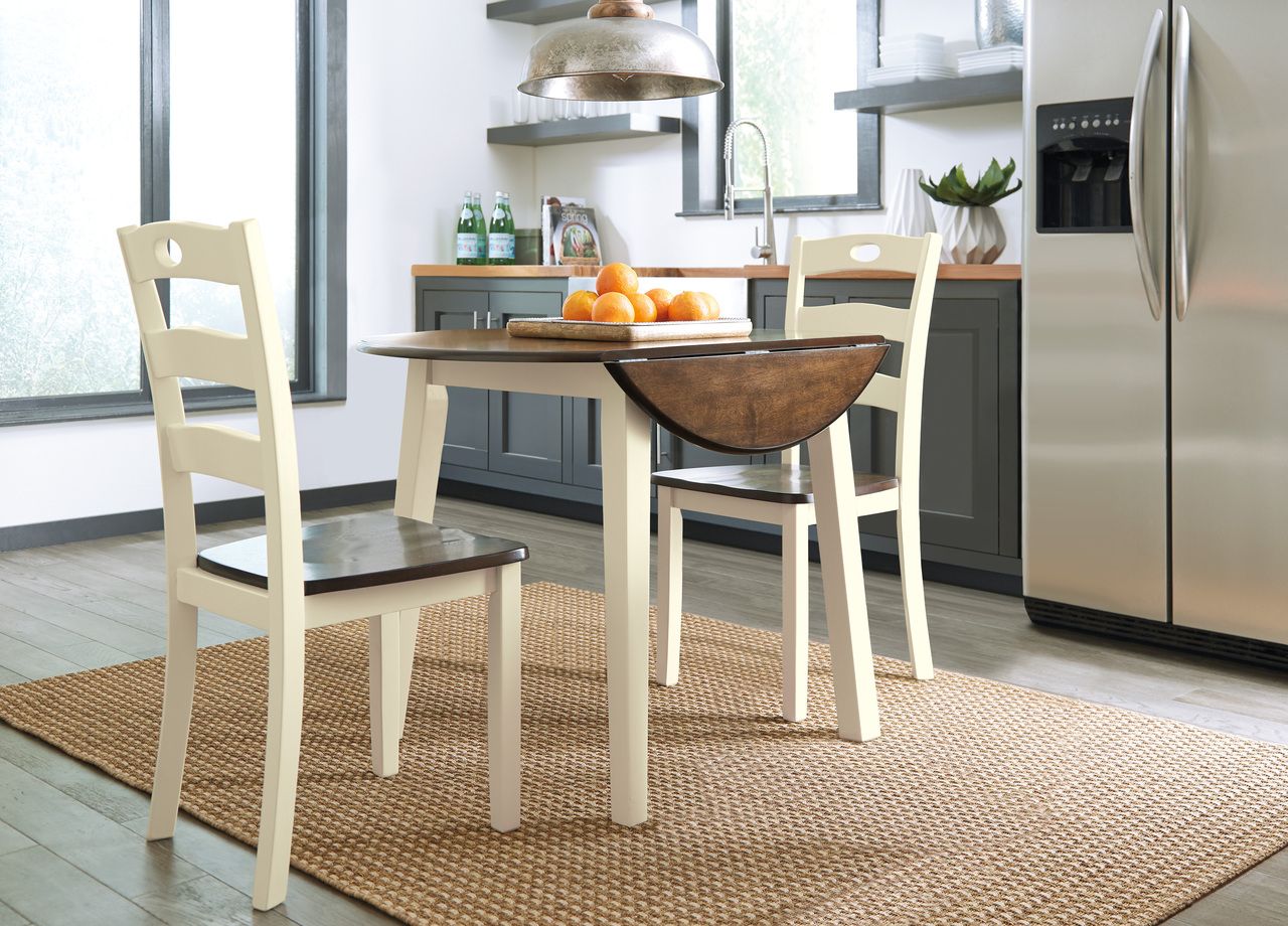 Woodanville White and Brown Round Drop Leaf Dining Table D33515