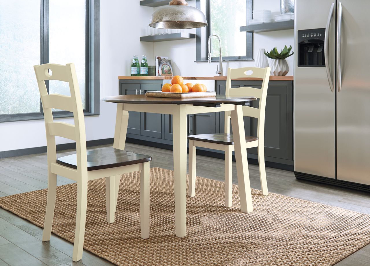 Woodanville White and Brown Round Drop Leaf Dining Table D33515
