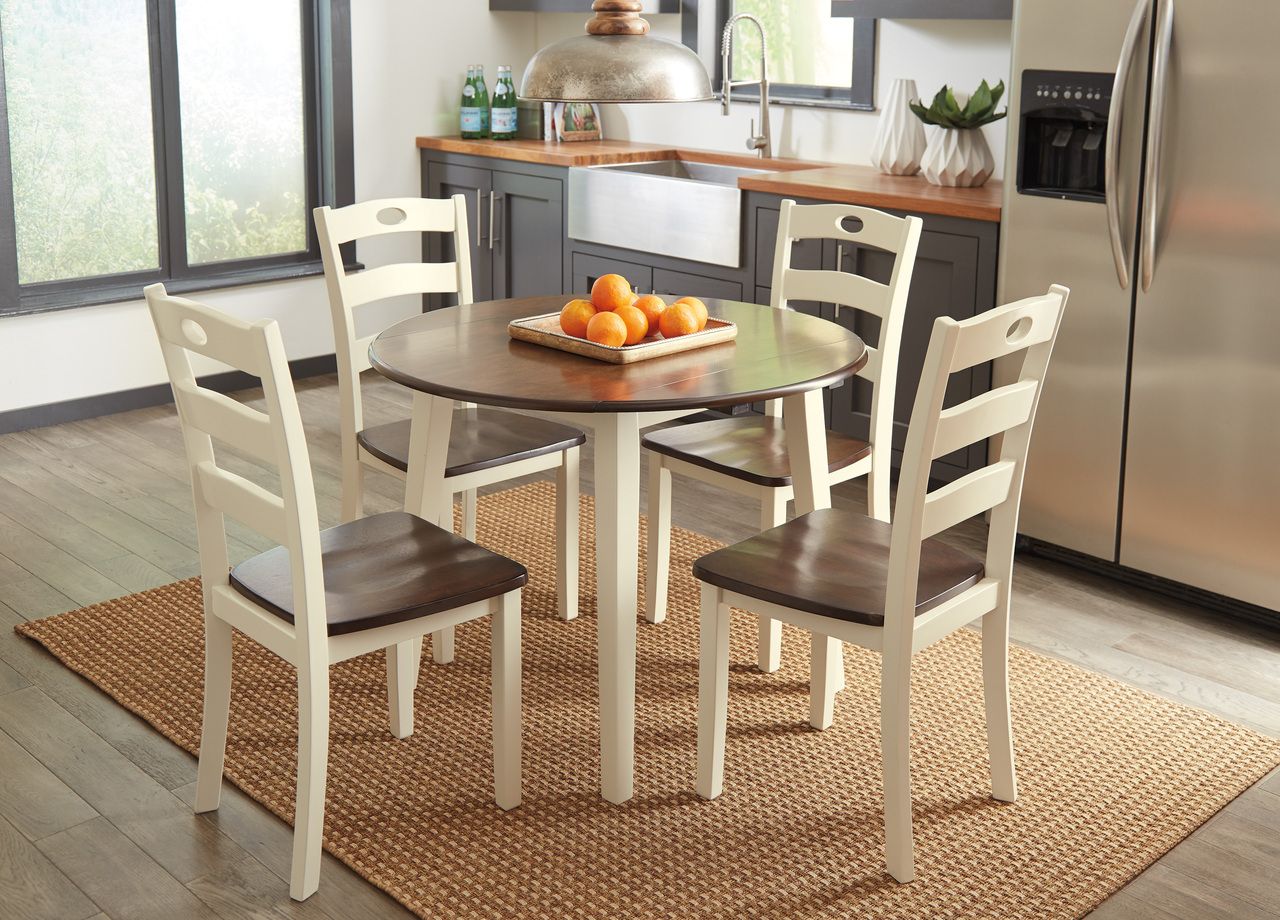 Woodanville White and Brown Round Drop Leaf Dining Table D33515