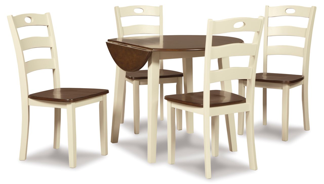 Woodanville White and Brown Round Drop Leaf Dining Table D33515