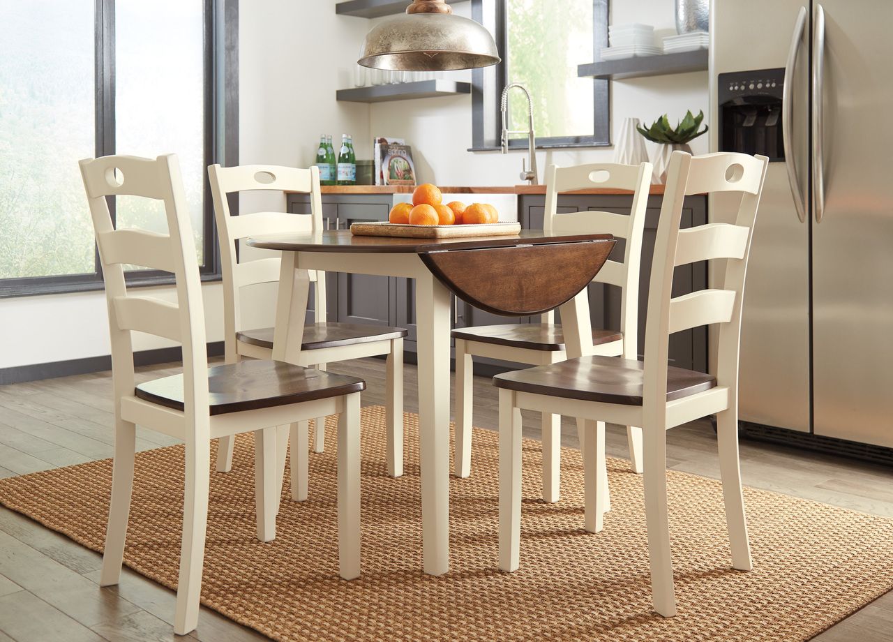 Woodanville White and Brown Round Drop Leaf Dining Table D33515