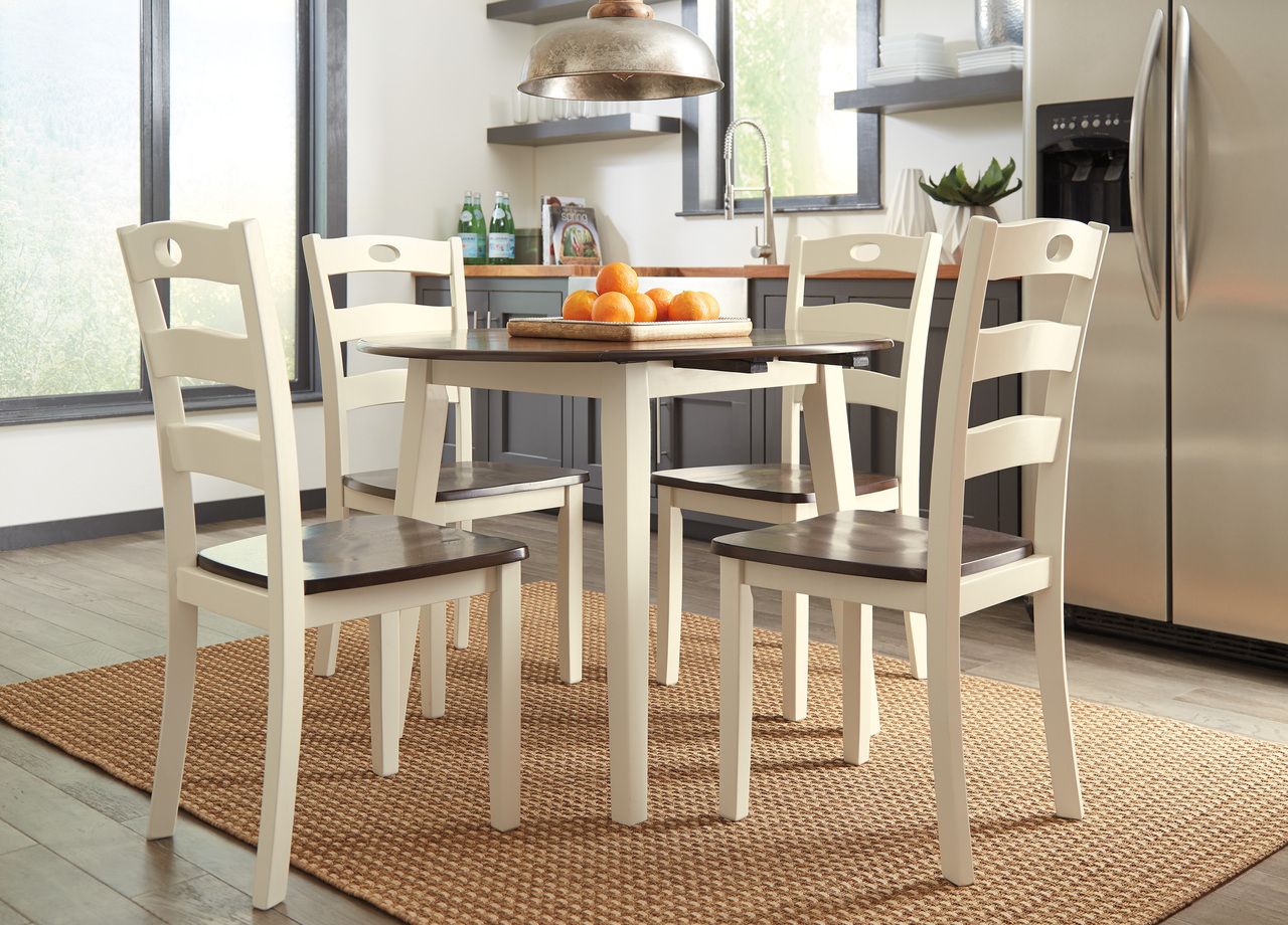 Woodanville White and Brown Round Drop Leaf Dining Table D33515