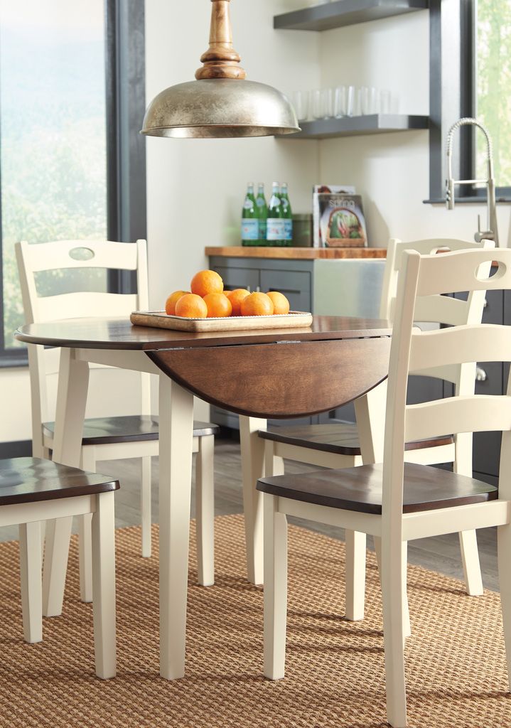 Woodanville White and Brown Round Drop Leaf Dining Table D33515