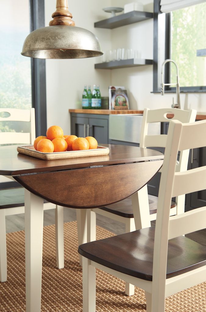 Woodanville White and Brown Round Drop Leaf Dining Table D33515