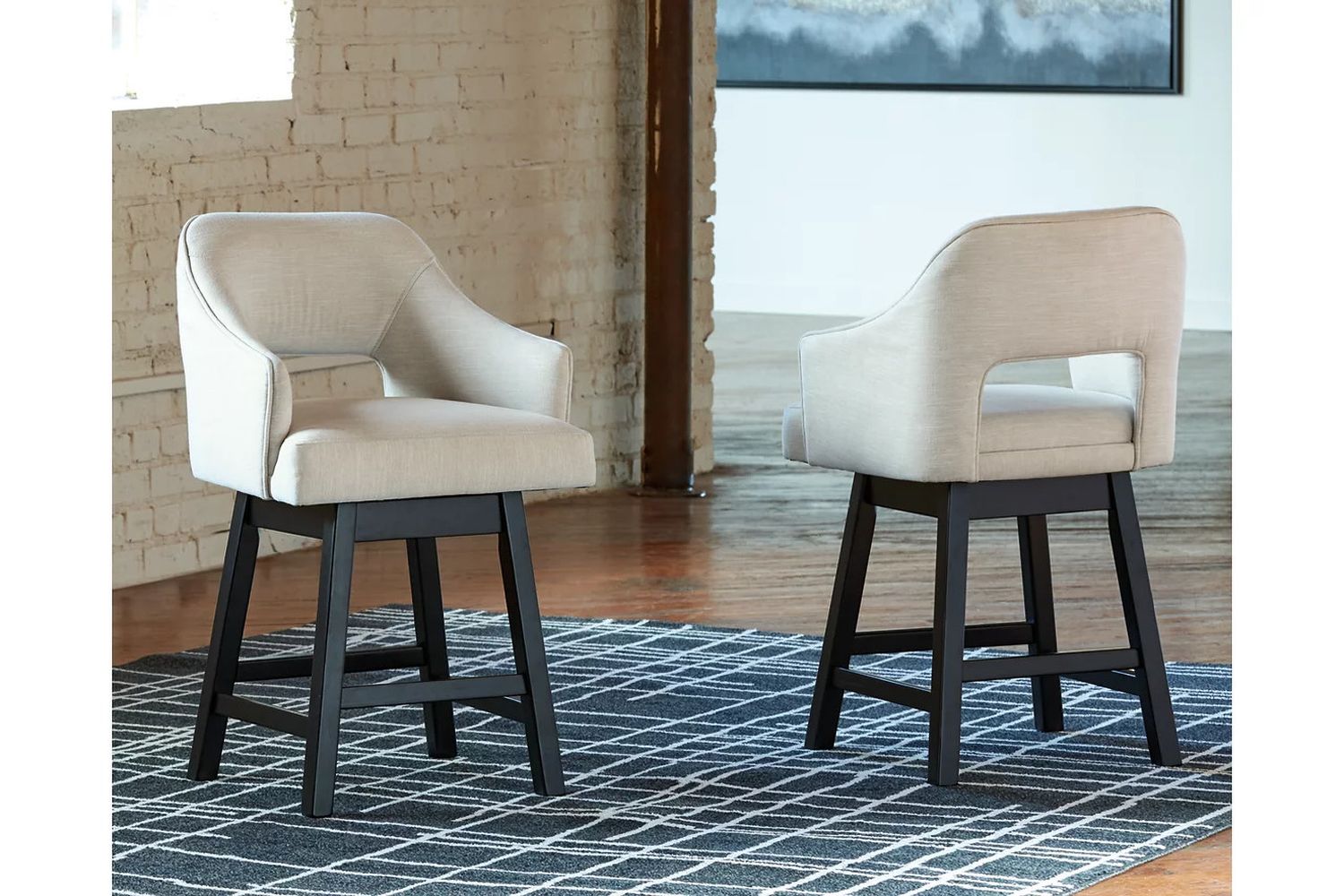 Tallenger Linen/Brown Upholstered Swivel Barstool Set of 2 D380724