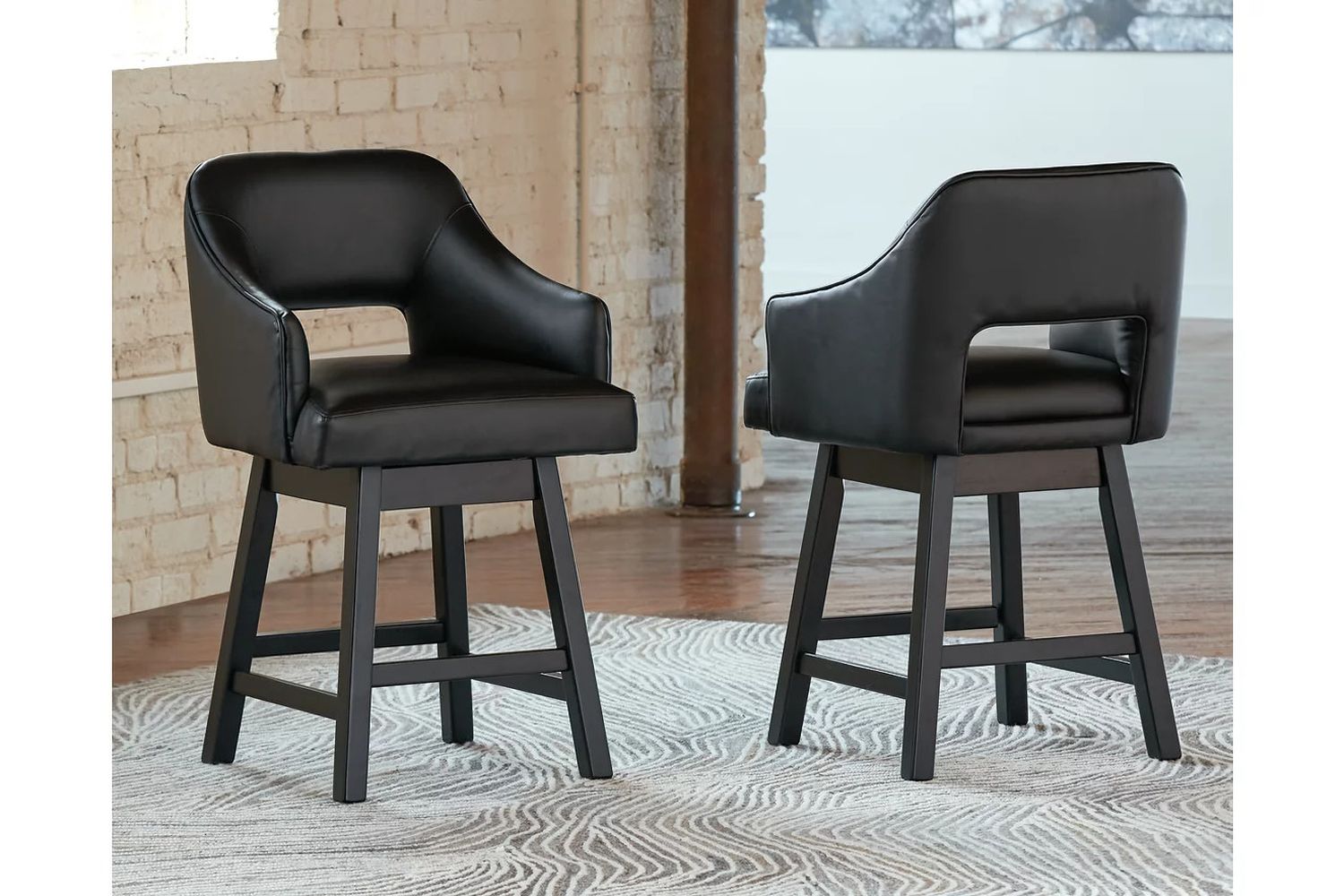 Tallenger Black/Dark Brown Upholstered Swivel Barstool Set of 2 D380924